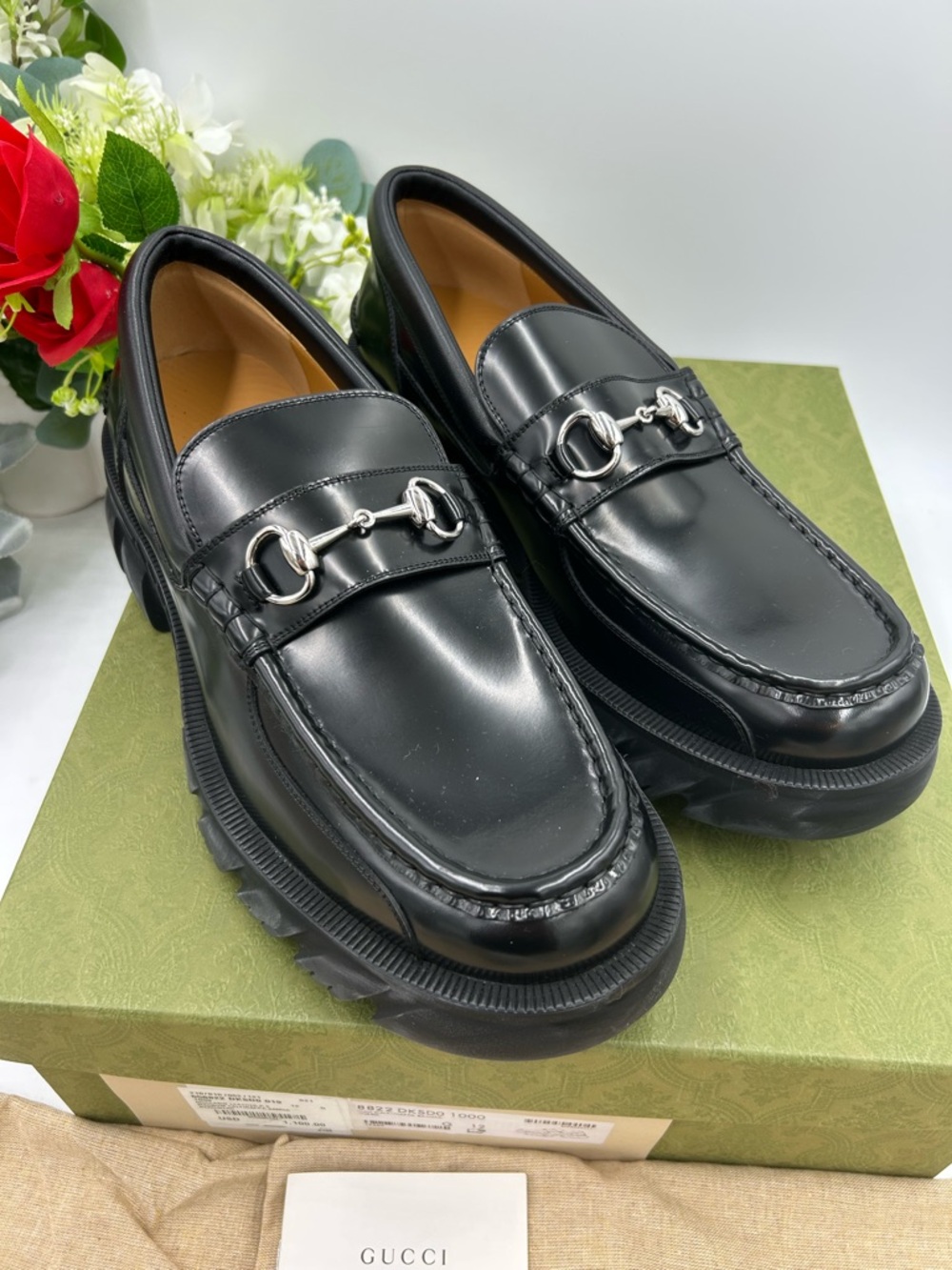Men's Gucci, leather platform, lug sole horse bit loafers size 12 made in Italy - Picture 4 of 9